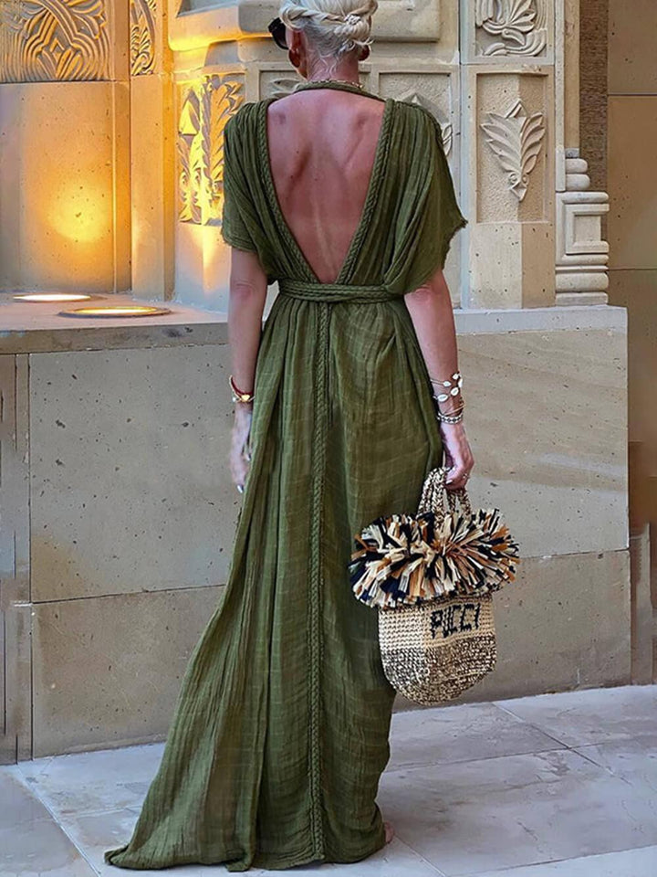 Elena | Kimono Draped Braids Slit Maxi Dress