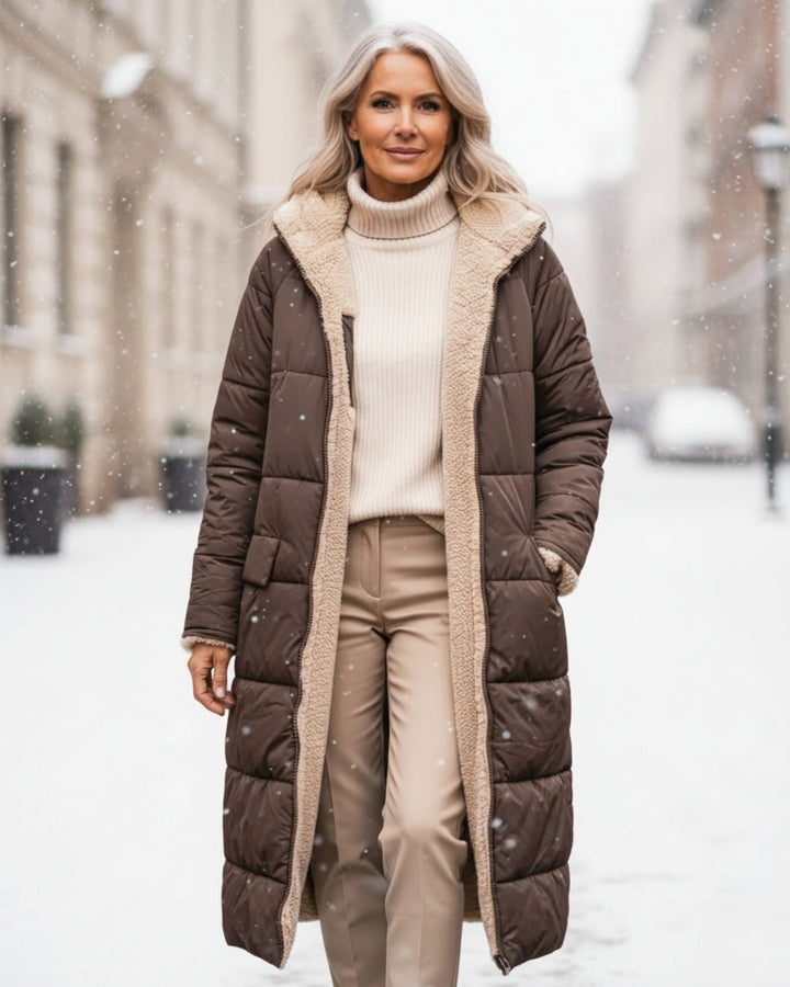 Women's Jacket | Long Quilted with Shearling and Collar