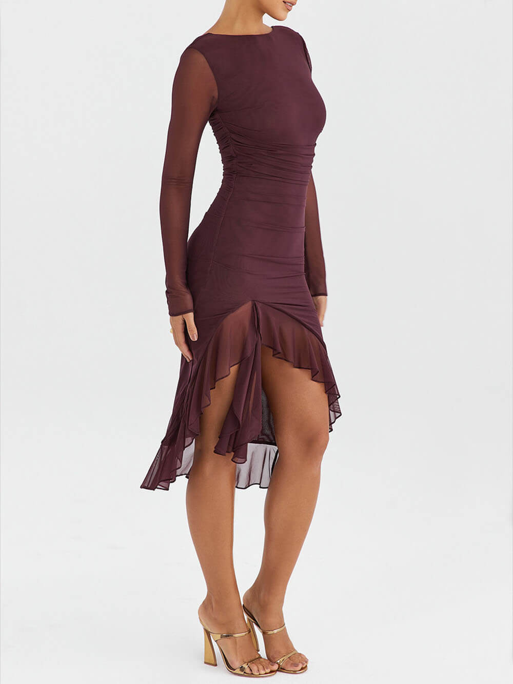 Women's midi dress with long sleeves and ruffle