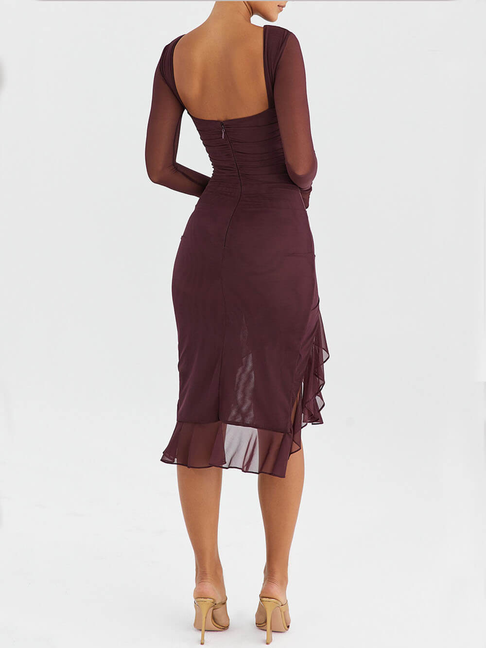Women's midi dress with long sleeves and ruffle