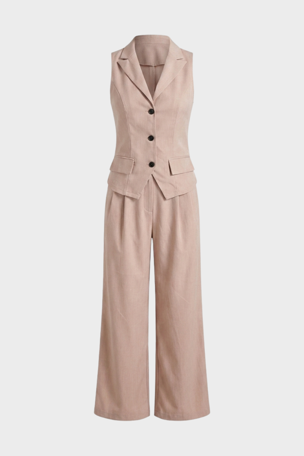 Women's Two-Piece Set with V-Neck and Buttons