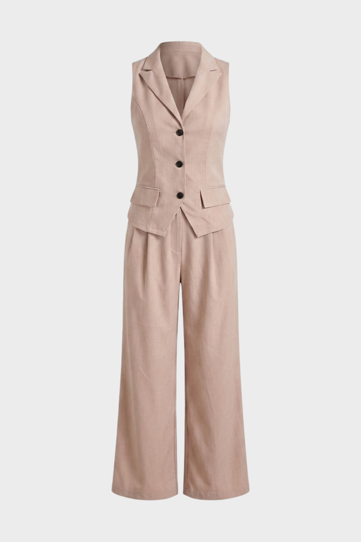 Women's Two-Piece Set with V-Neck and Buttons