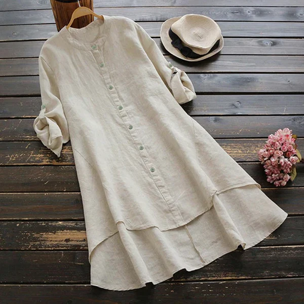 Women’s Casual Button-Front Layered Midi Dress