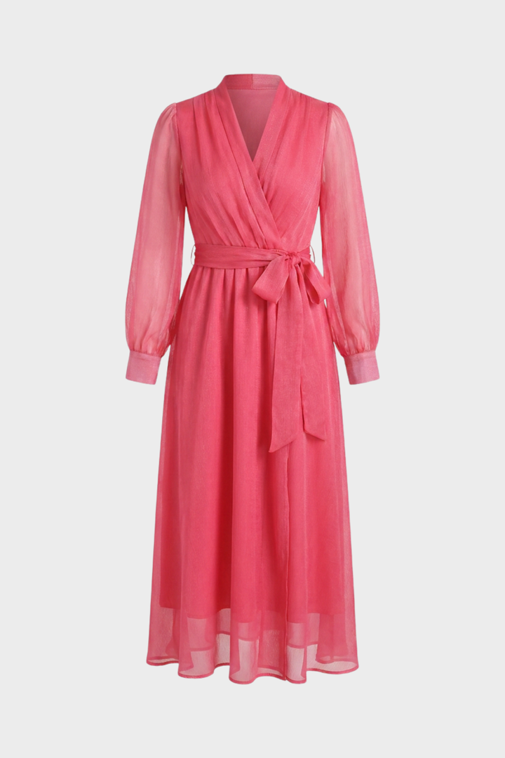 Pink Chiffon Dress V-Neck