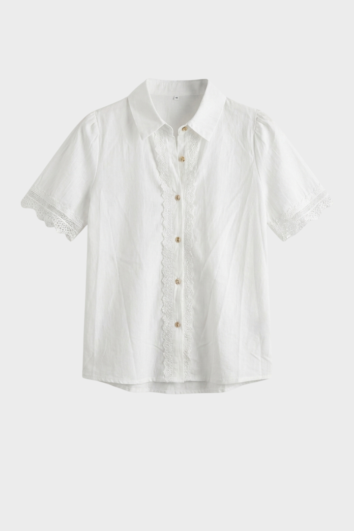 Vintage-Inspired Lace Trim White Blouse