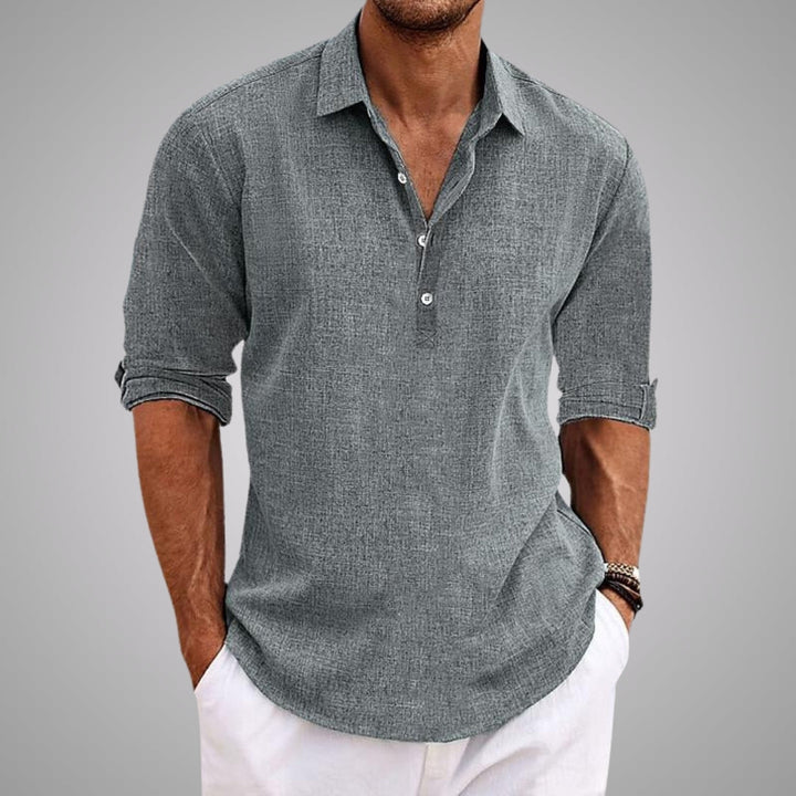 Men's Casual Linen Henley Shirt