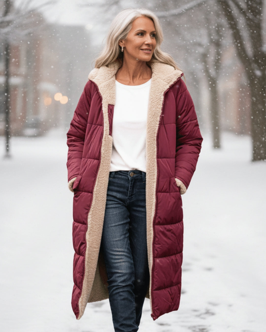 Women's Jacket | Long Quilted with Shearling and Collar