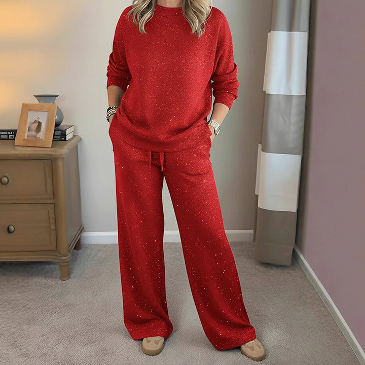 Shiny women's two-piece set with long pants
