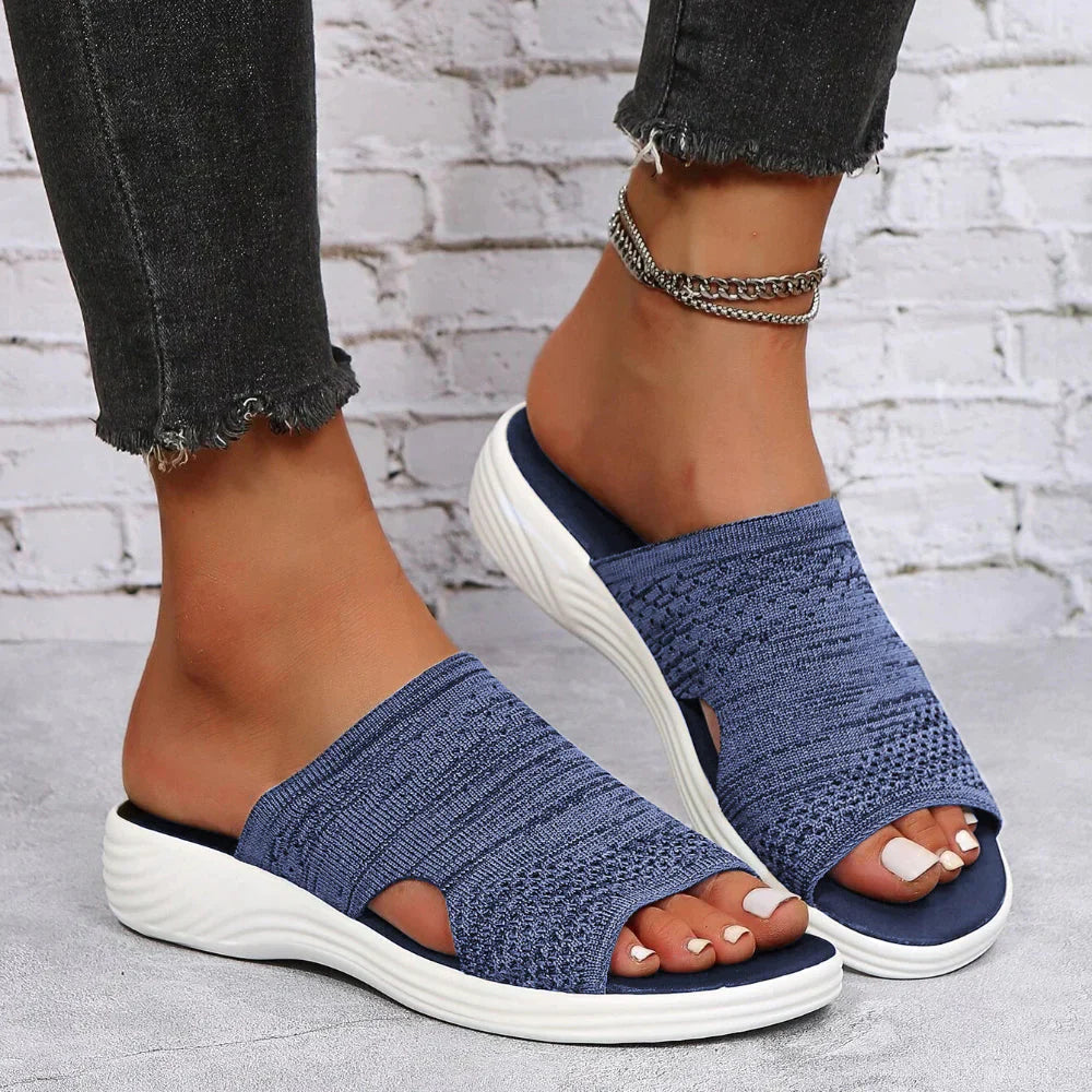 Women’s Slip-On Wedge Sandals with Stretch Knit Upper