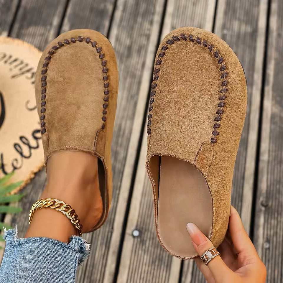 Women's Slip-On Moccasins | with Stitching and Flat Sole