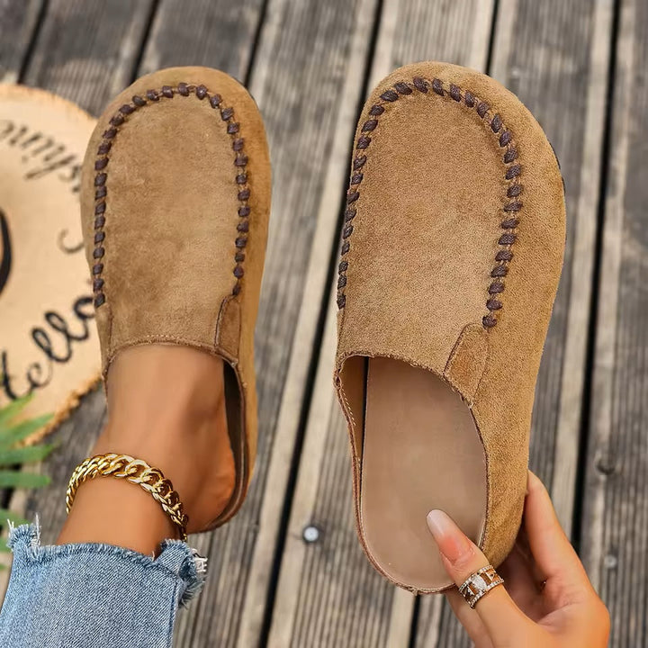 Women's Slip-On Moccasins | with Stitching and Flat Sole
