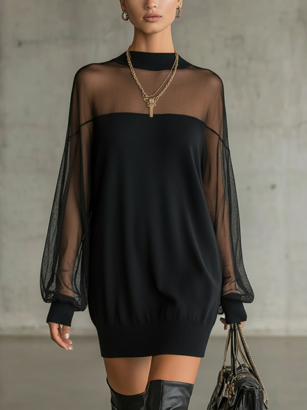 Women's Mini Dress | with Tulle and Sheer Top