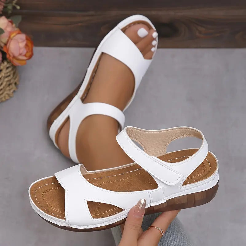 Women's sandals with straps fastened with Velcro and open toes