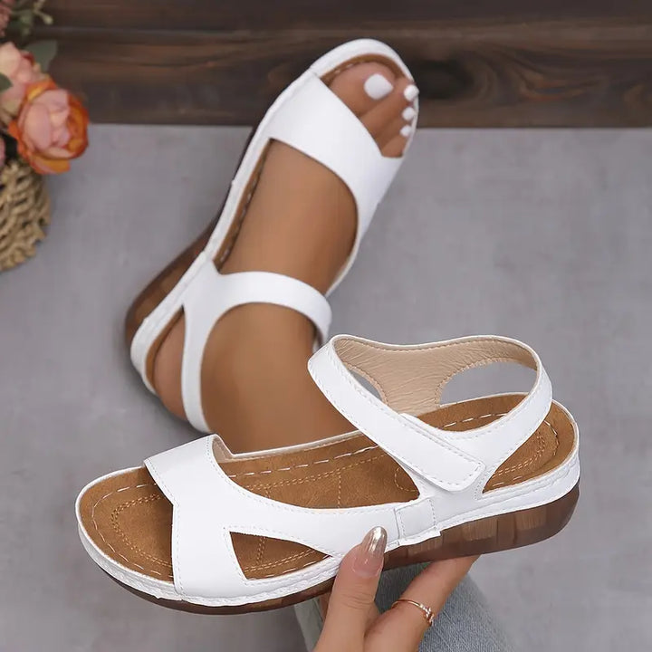 Women's sandals with straps fastened with Velcro and open toes
