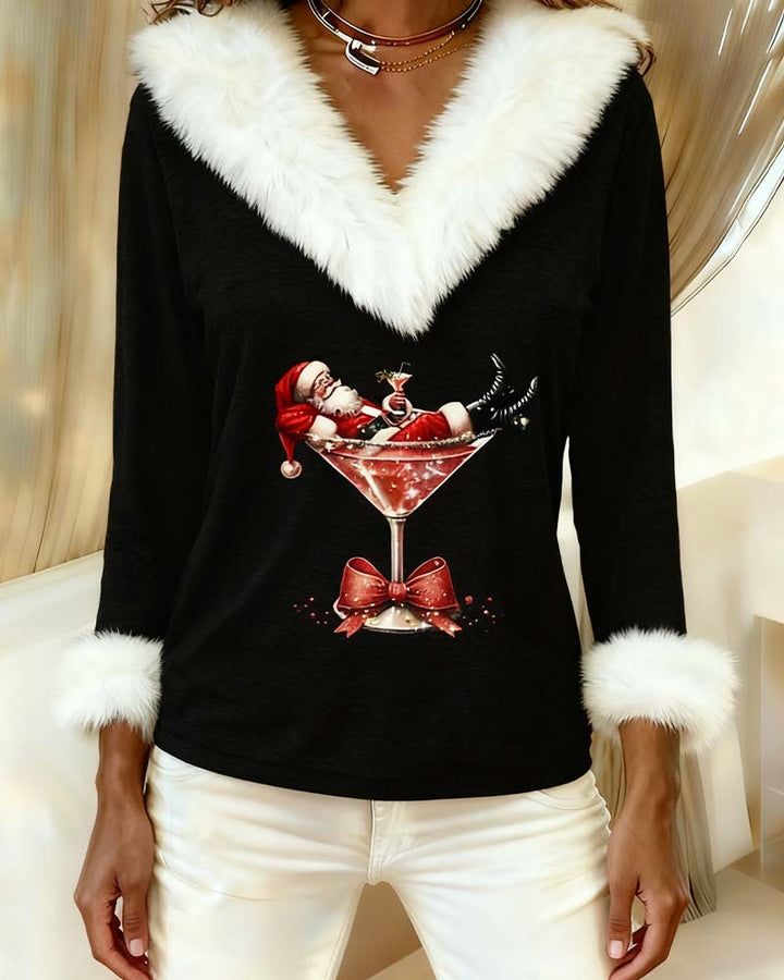 Women's Blouse | Printed Blouse with Fur Trim