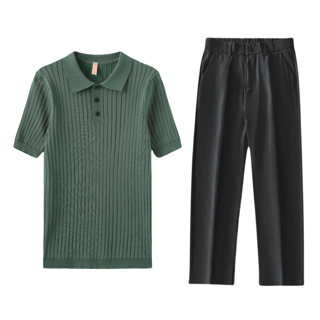 Men’s Ribbed Polo Set – Breathable & Stylish
