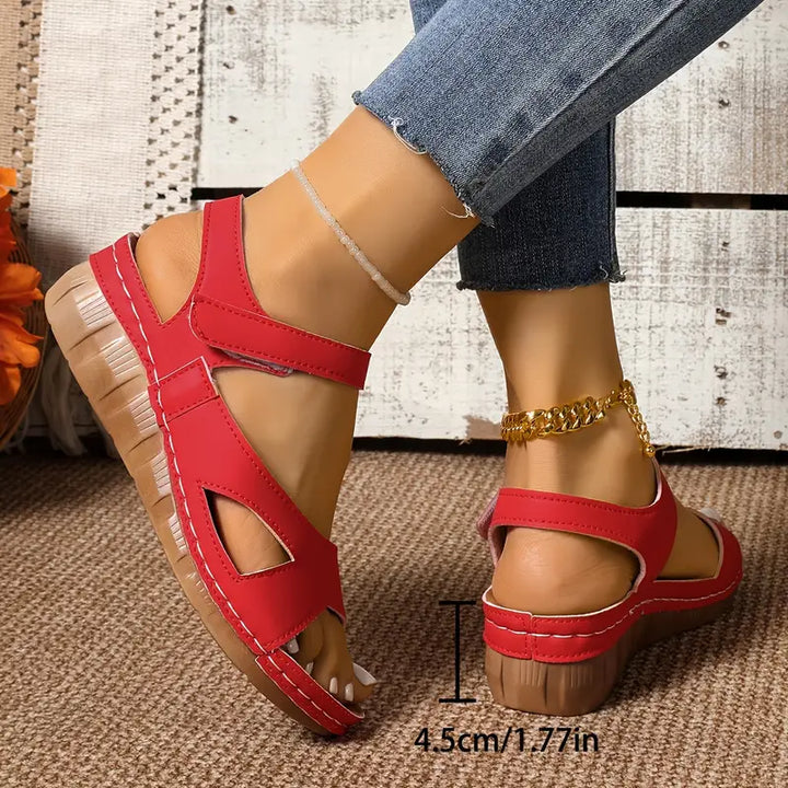 Women's sandals with straps fastened with Velcro and open toes
