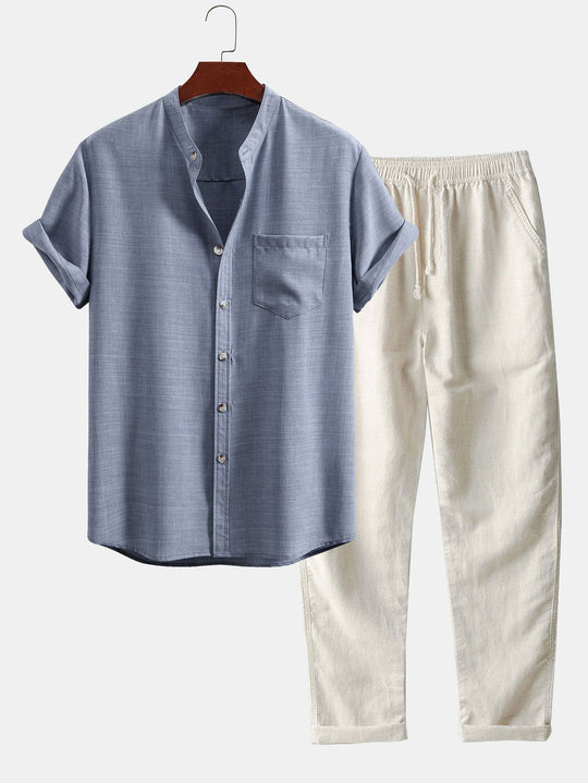 Men’s Short-Sleeve Set – Stand-Up Collar & Breathable Fit