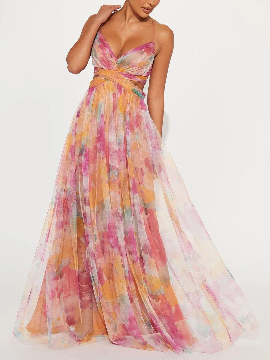 Karen | Painted Floral Print Maxi Dress