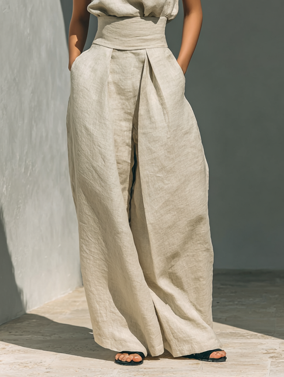 Maria - Set with a top and wide pants in a minimalist style for women