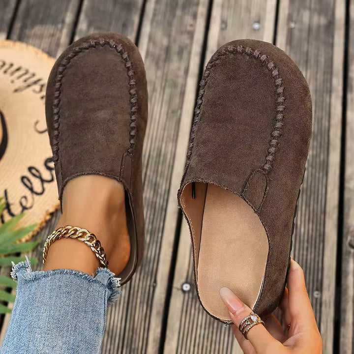 Women's Slip-On Moccasins | with Stitching and Flat Sole