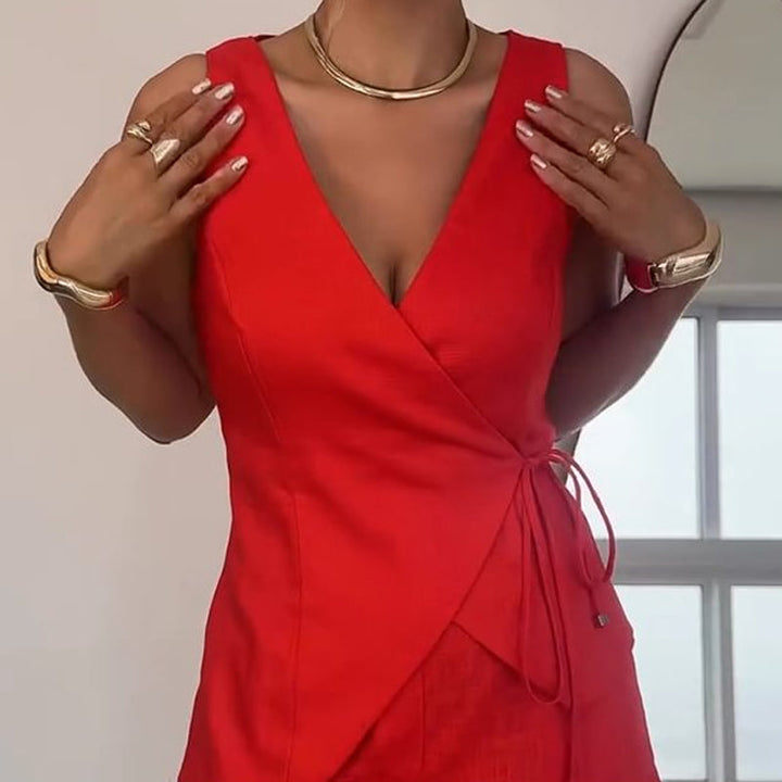 Mabel | Sleeveless Top with Wrap Neckline and High-Waisted Shorts