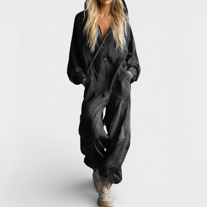 Women's Oversized Denim Jumpsuit with Long Sleeves