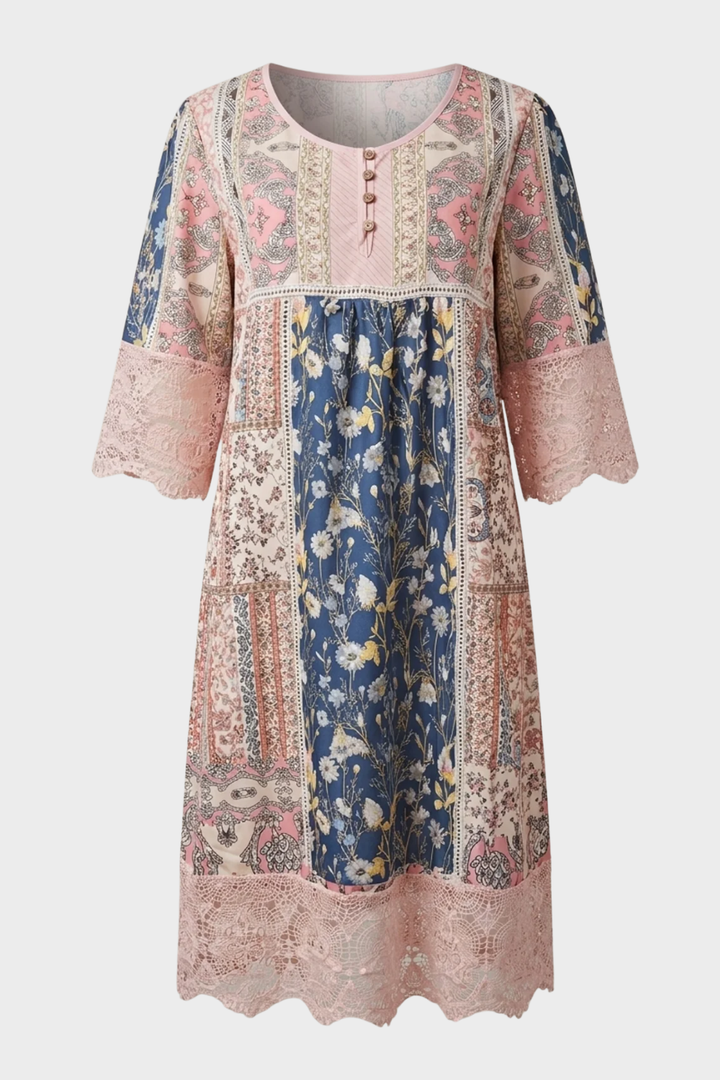 Ella | Women's Boho Printed V Neck Midi Dress
