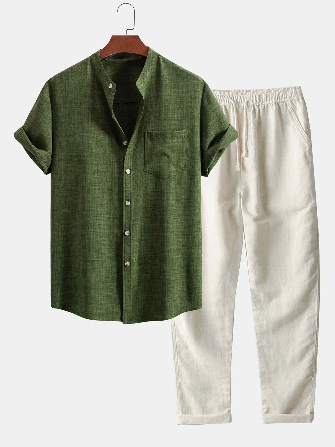 Men’s Short-Sleeve Set – Stand-Up Collar & Breathable Fit