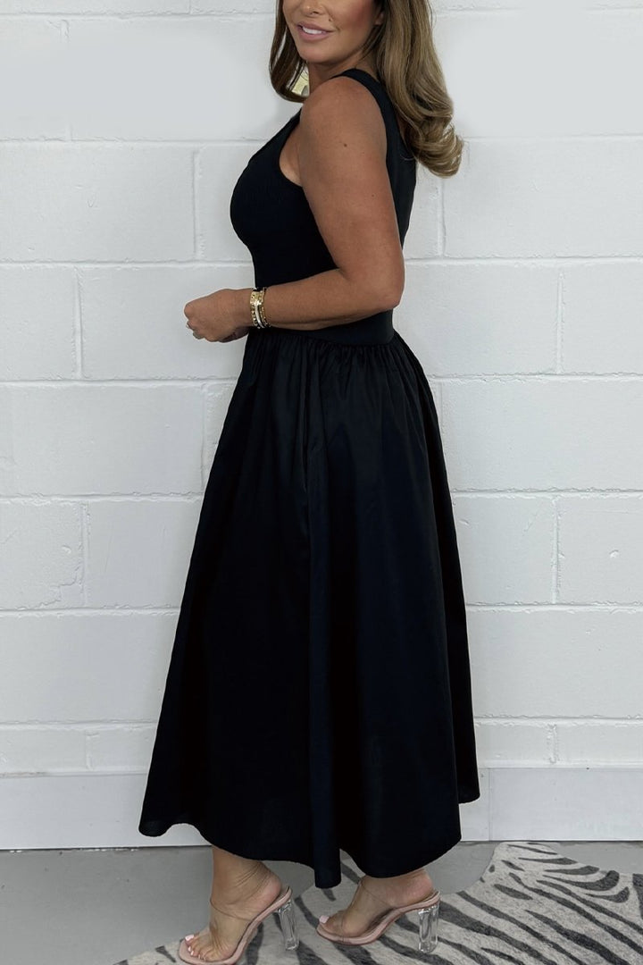 Stylish Sleeveless A-Line Dress with Square Neckline
