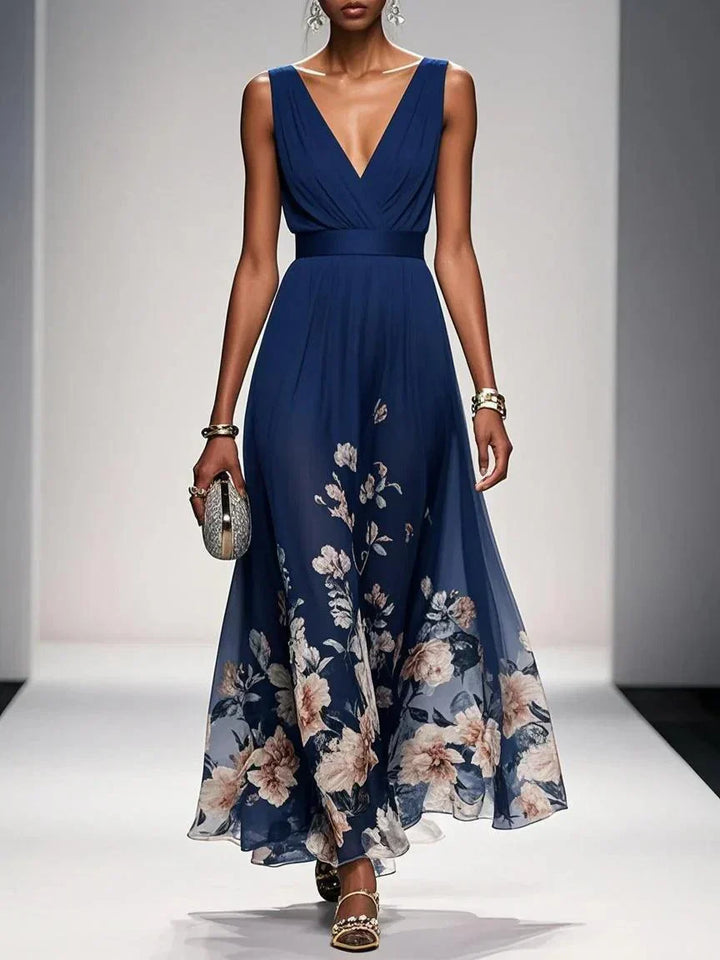 Rose | Light Blue Floral V-Neck Maxi Dress