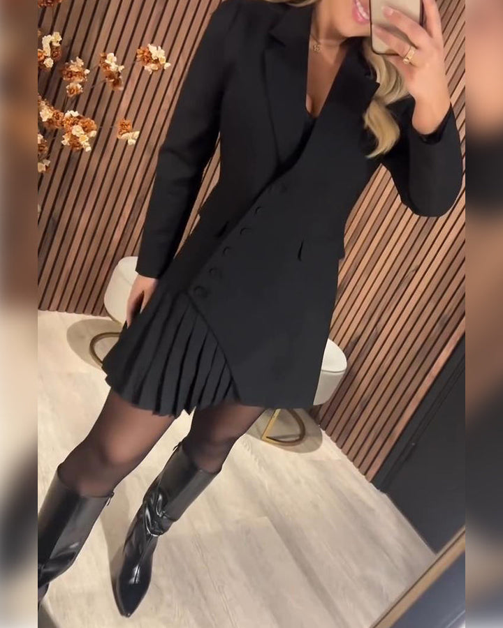 Blazer Dress with Pleated Hem