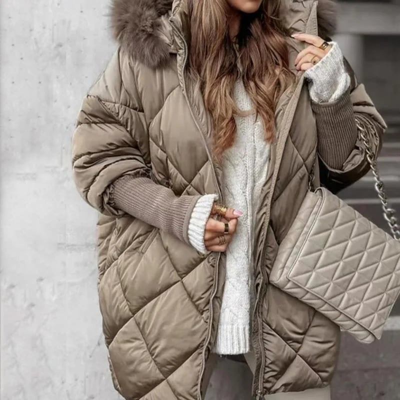 Women's Mid-Length Parka – Knitted Sleeves for Autumn and Winter, Comfortable Fit for Cold Days