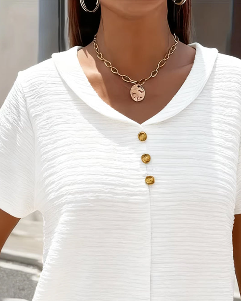 T-shirt Peter Pan Collar Three Buttons
