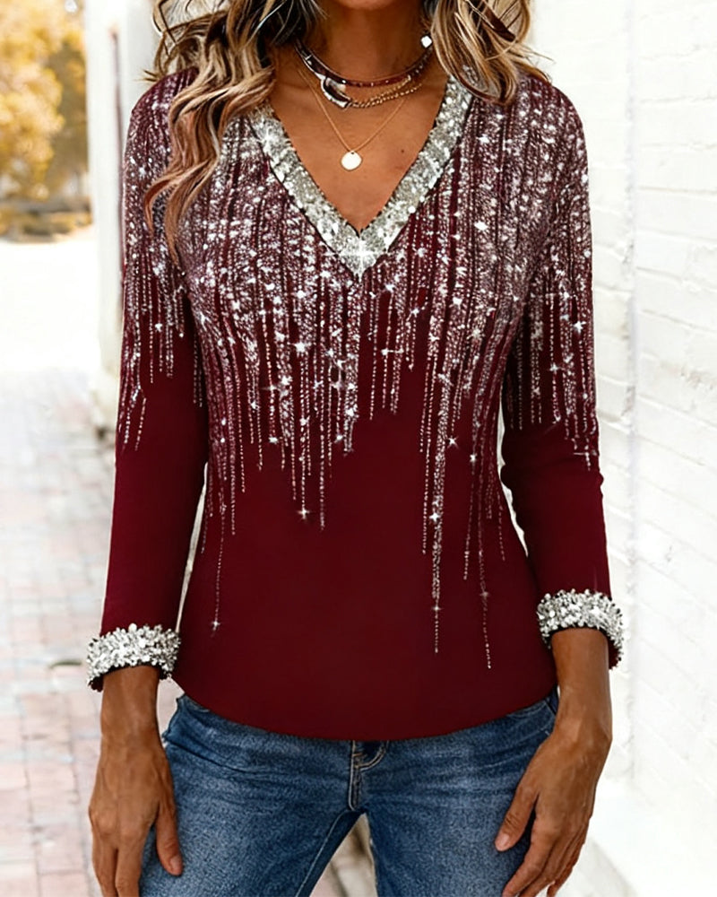 Sandra | Stylish Loose-Fit Top with Sparkling V-Neck