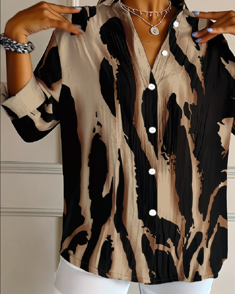 Women's Oversized Blouse with Print and Buttons