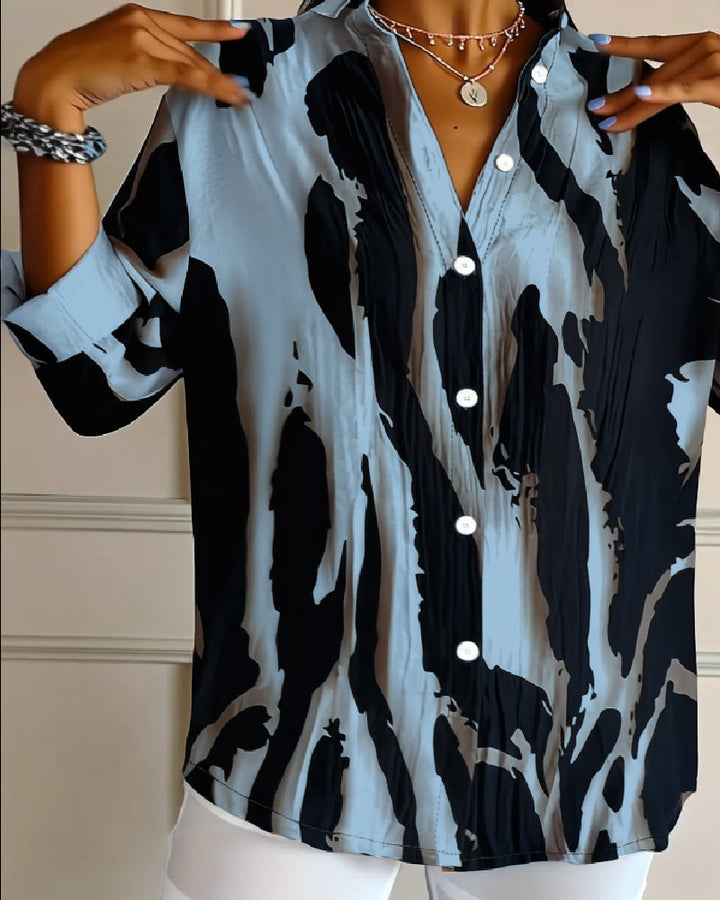 Women's Oversized Blouse with Print and Buttons