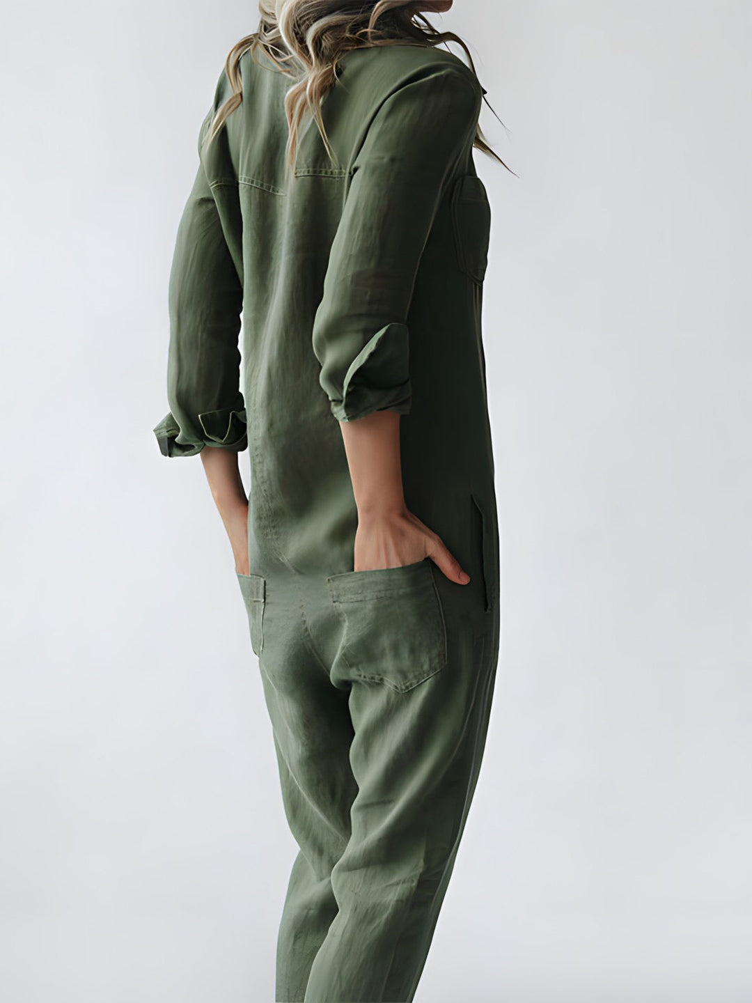 Women’s Button-Up Long Sleeve Jumpsuit with Relaxed Fit