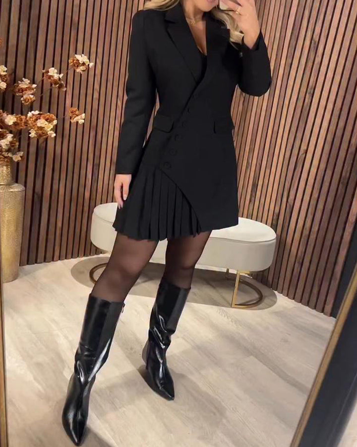 Blazer Dress with Pleated Hem