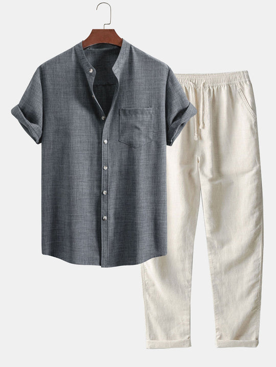 Men’s Short-Sleeve Set – Stand-Up Collar & Breathable Fit
