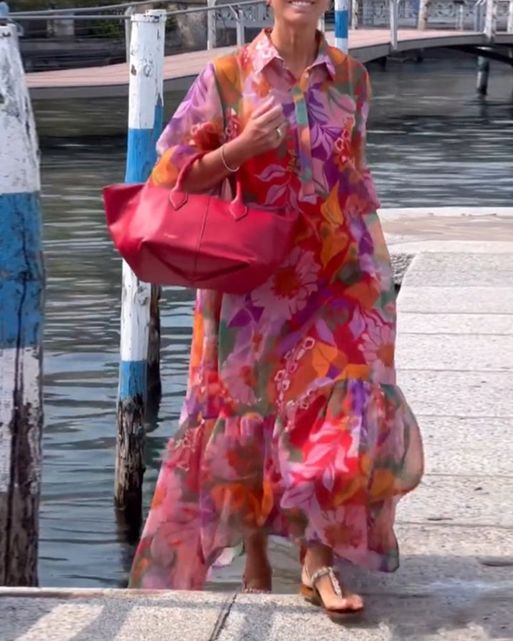 Helena | Colorfully Printed Dress with Loose Lantern Sleeves