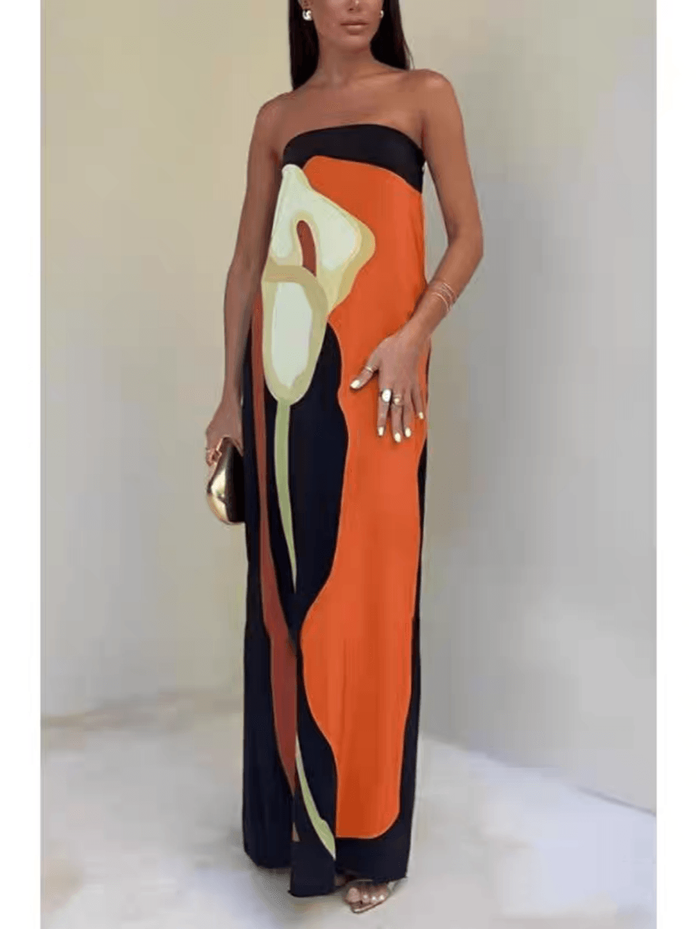Joan | Chic Strapless Printed Maxi Party Dress
