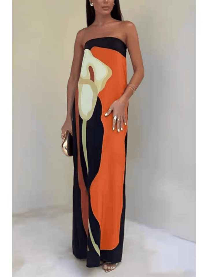 Joan | Chic Strapless Printed Maxi Party Dress