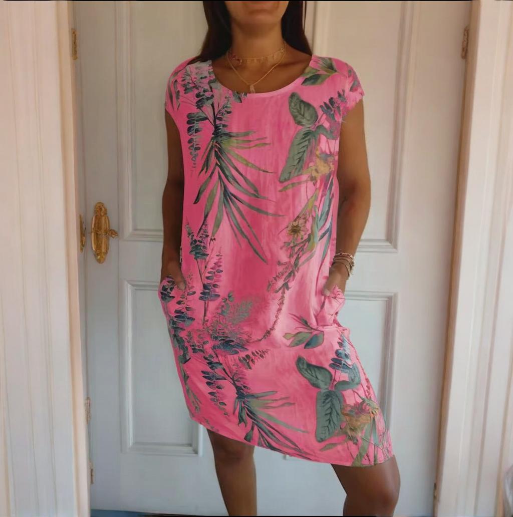 Teres | Round Neck Dress with Botanical Print