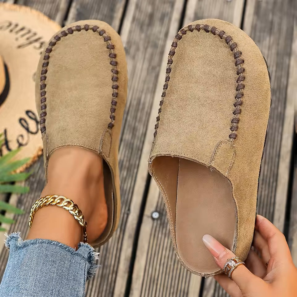 Women's Slip-On Moccasins | with Stitching and Flat Sole