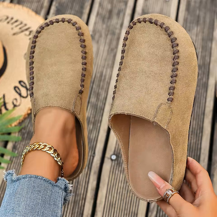 Women's Slip-On Moccasins | with Stitching and Flat Sole