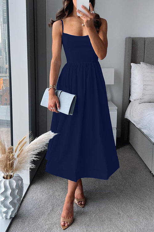 Women’s Elegant Sleeveless Midi Dress with Spaghetti Straps