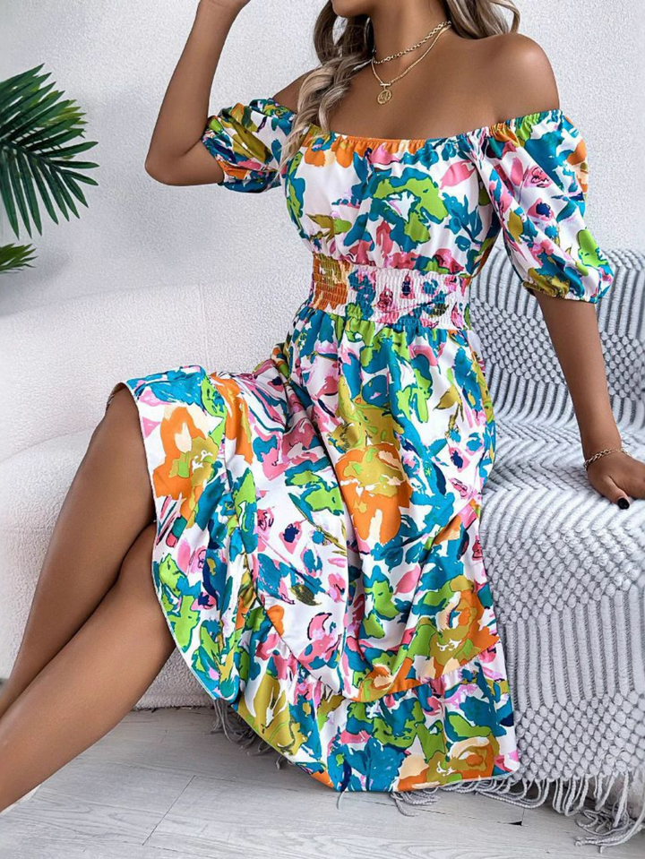 Caroline | Women's Boho Off Shoulder Midi Dress