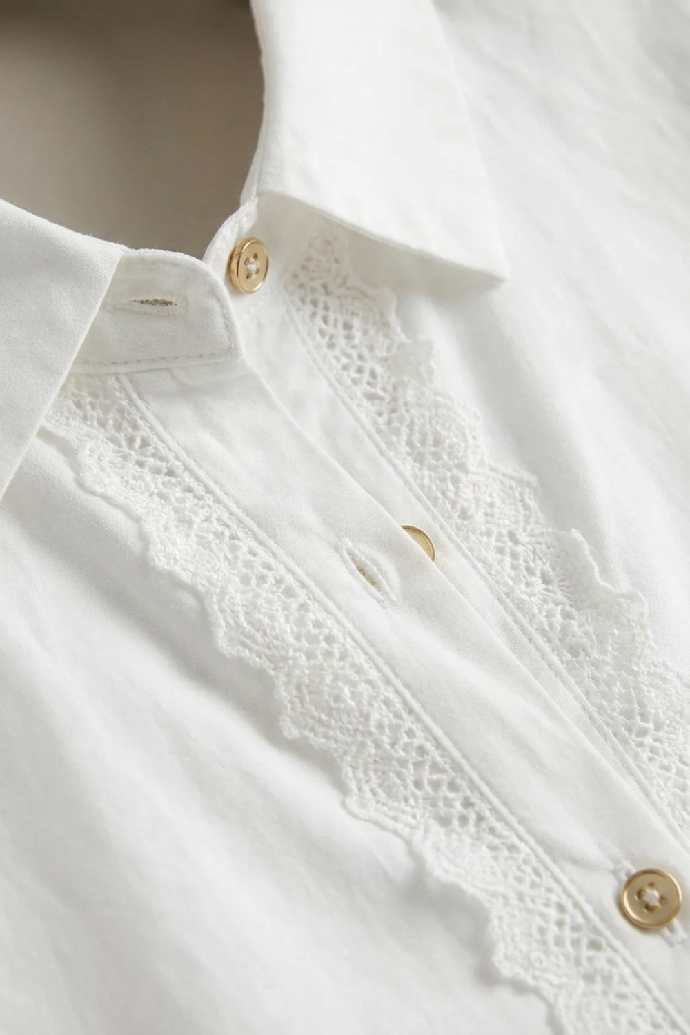 Vintage-Inspired Lace Trim White Blouse
