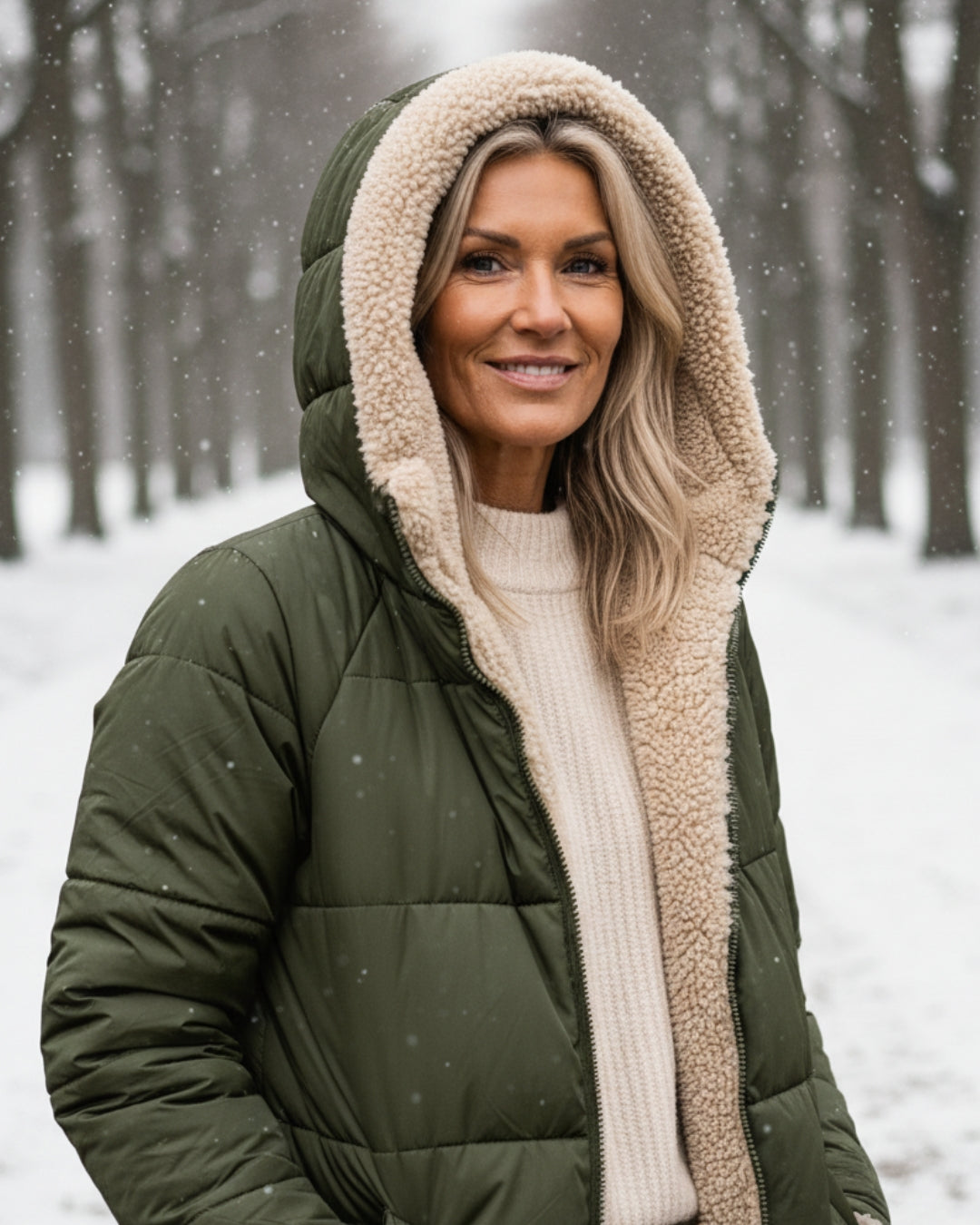 Women's Jacket | Long Quilted with Shearling and Collar